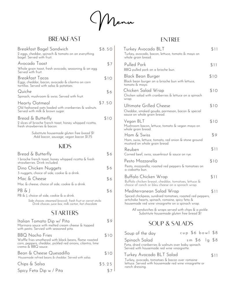 Menu – The Book Nook & Java Shop